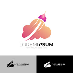 icon of clouds and rockets flying quickly, transportation logos