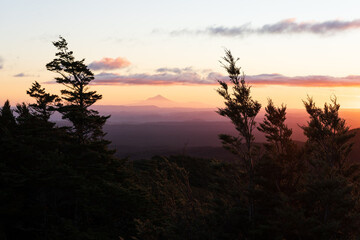 View of Mount Taranaki from Mount Ruapehu at sunset