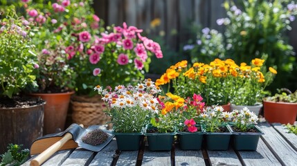 Obraz premium Vibrant Floral Arrangement in Rustic Garden Setting