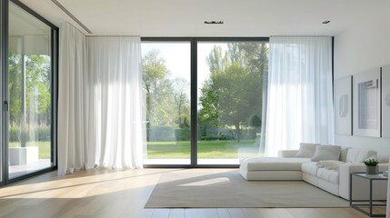 Fototapeta premium Modern Living Room with Large Windows