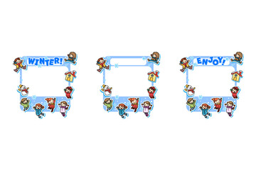 子供　ジャンプ　冬　雪　フレーム　冬服