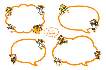 子供　ジャンプ　冬　雪　フレーム　冬服　単色