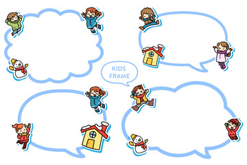 子供　ジャンプ　冬　雪　フレーム　冬服