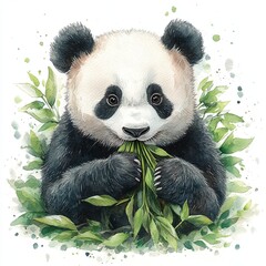 Obraz premium Cute Panda Eating Bamboo in Lush Greenery