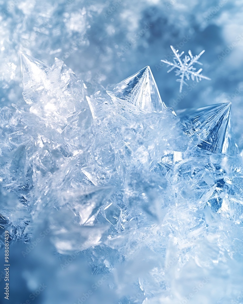 Poster Chilling Ice Element Wallpaper with Crystalline Formations, Frost Patterns, and Snowflakes in a Cold and Serene Atmosphere