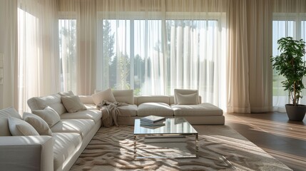 Modern Living Room with White Sofa and Large Windows