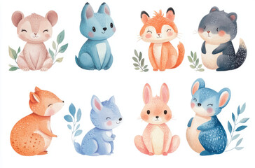 A Collection of Baby Animals in Various Poses for a Minimalistic and Adorable Design Concept