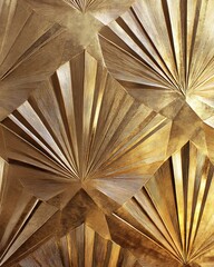 Luxurious Art Deco Wallpaper with Gold and Bronze Angular Designs, Embossed Metallic Surfaces, and Light-reflecting Details