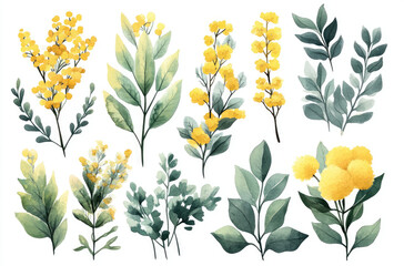 A Collection of Mimosa Blossoms in Various Shapes  A Vibrant Floral Arrangement