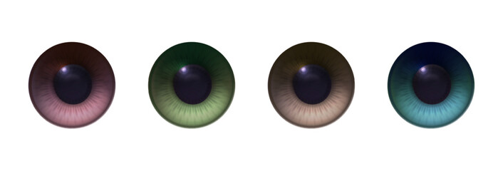 3d realistic vector icon illustration. Eye pupil in different colors, blue, brown, green.