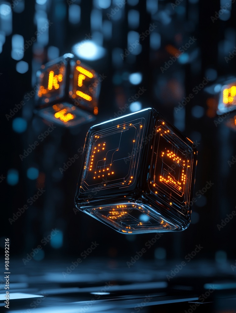 Aufkleber abstract glowing cubes with circuit motifs float in a futuristic space, symbolizing technology, inno