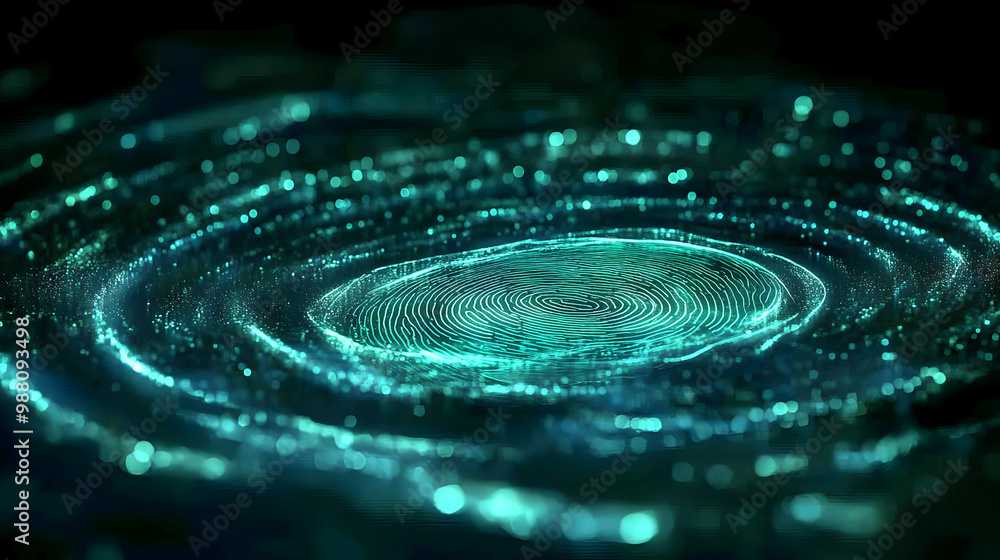 Aufkleber a mesmerizing, swirling pattern of glowing teal particles in a dark background, creating an ethereal