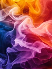 Fototapeta premium Abstract swirling smoke in vibrant colors of blue, purple, orange, and red. This image can symbolize energy, movement, passion, creativity, and freedom.