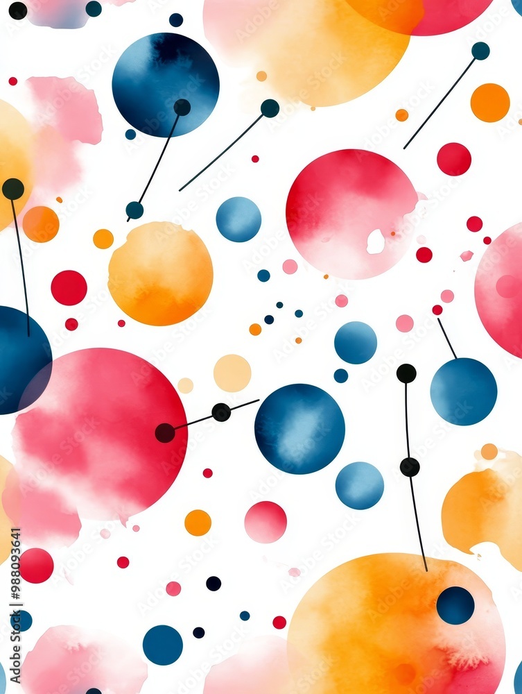 Aufkleber a vibrant and playful pattern featuring watercolor dots in various sizes and colors, connected by da