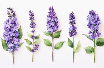Naklejka premium Assorted Lilac Sprigs in Minimalist Forms for Elegant Floral Arrangements