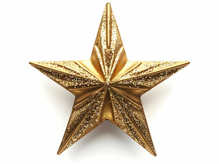 Fototapeta premium Shiny gold star decoration on a white isolated background.