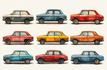 Fototapeta premium A Group of Vintage Cars in Unique Designs for Classic Car Enthusiasts and Collectors