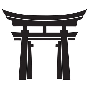 recommend clip art: Japanese traditional torii gate line art silhouette vector illustration