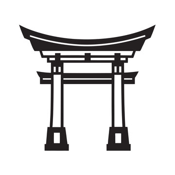 recommend clip art: Japanese traditional torii gate line art silhouette vector illustration