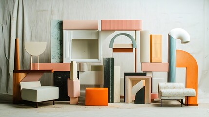 Abstract Geometric Sculpture with Furniture Elements
