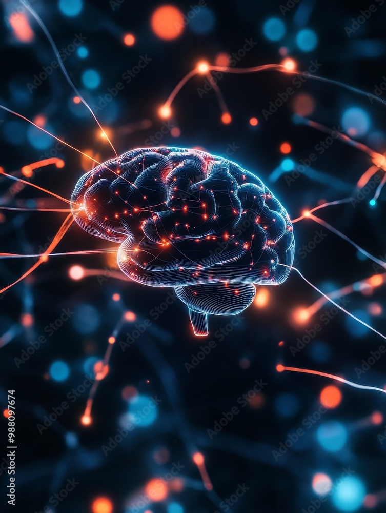 Poster the networked brain depicts a stylized human brain with glowing neural connections, symbolizing inte