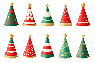 A Set of Christmas Party Hats in Different Shapes and Colors Festive and Fun Holiday Accessories