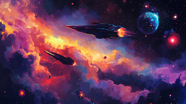 Galaxy flat design side view galactic war theme water color vivid. Galactic War. Illustration