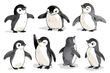Obraz premium A Variety of Cartoon Penguins in Different Waddling Poses Playful and Adorable Illustrations