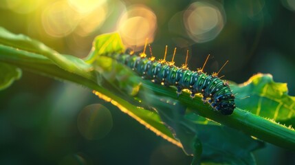 Naklejka premium Caterpillar on a Branch