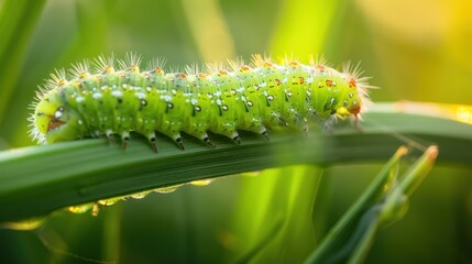 Naklejka premium Green Caterpillar on a Leaf