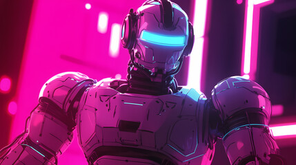 Neon-fueled robot uprising showcases technological advancements and resource mishandling , robot, uprising. Robot Uprising. Illustration