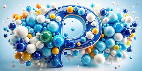 A delightful, hand-painted letter "P" arises from a whimsical blend of cerulean and white bubbles, infusing designs with carefree charm and ethereal allure.