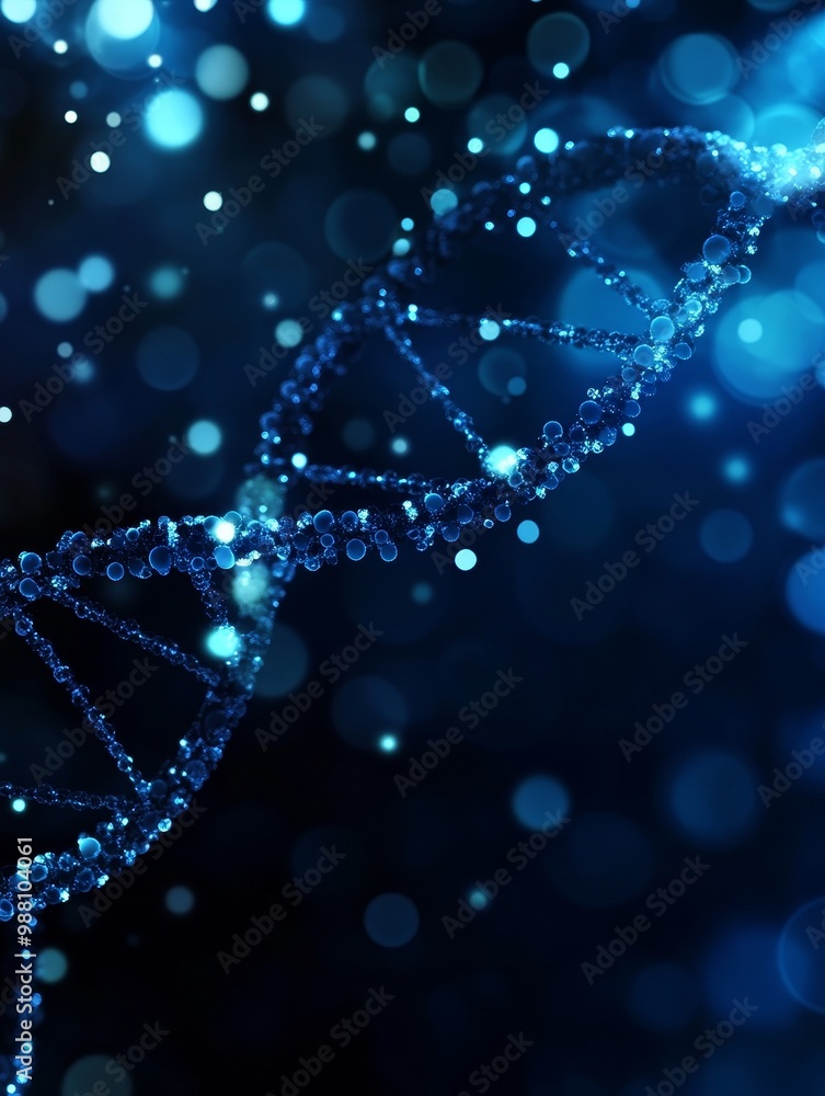 Poster abstract representation of a dna double helix with blue bokeh lights, symbolizing genetic code, scie