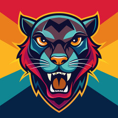 an angry panther with a colorful head vector design with a colorful background 