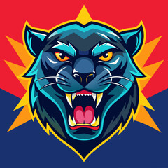 an angry panther with a colorful head vector design with a colorful background 