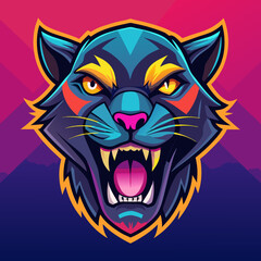 an angry panther with a colorful head vector design with a colorful background 