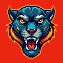 an angry panther with a colorful head vector design with a colorful background 