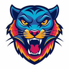 an angry panther with a colorful head vector design with a white background 