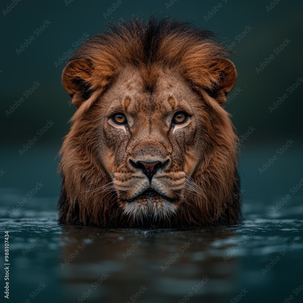 Canvas Prints Majestic lion emerging from the water