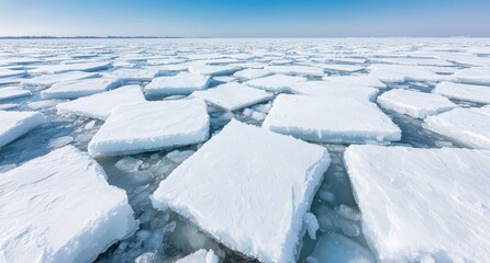 Frozen ice landscape with floating ice blocks
