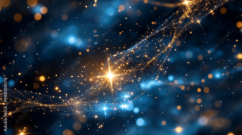 Poster an enchanting fractal pattern of interconnected stars and cosmic dust, symbolizing connection, celes
