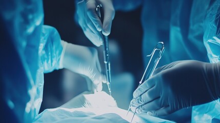 A surgical team working with precision instruments to perform a minimally invasive operation, reducing patient recovery time and complications.