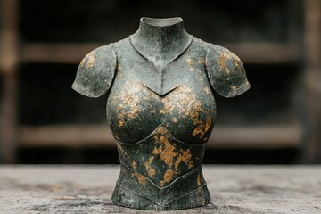 Antique bronze armor torso with gold accents