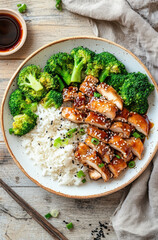 A Plate of Japanese Teriyaki Chicken Surrounded by Fresh Vegetables for a Delicious Asian Dish
