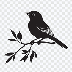 Elegant Bird Silhouette Perched on Branch - Black and White Vector Illustration