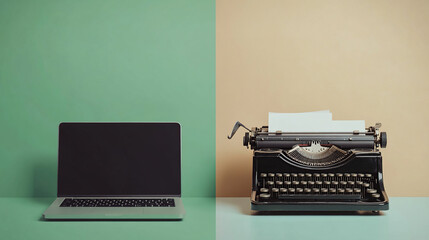Vintage typewriter and laptop