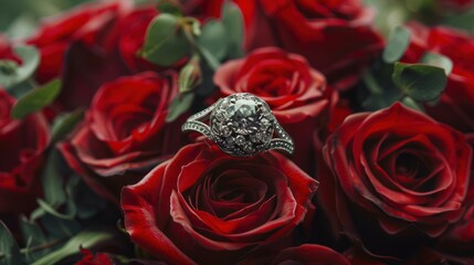 Obraz premium Diamond Ring on Red Roses