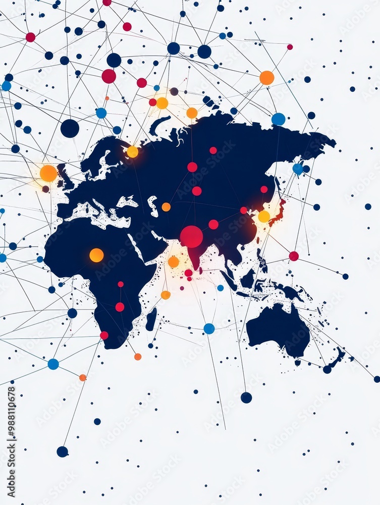 Poster global network of search engines interconnected, symbolizing the interconnectedness of the digital w