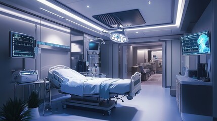 A specialized surgical hospital recovery room where patients are monitored closely after surgery, ensuring optimal recovery conditions.