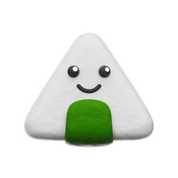 Cute Onigiri 3D Illustration Isolated Transparent Background